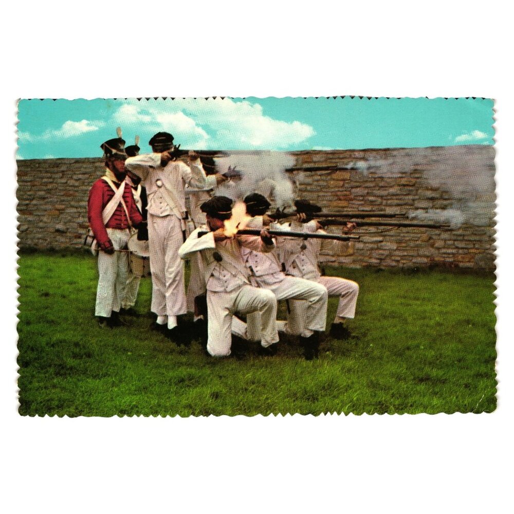 Vintage Fort Snelling Postcard Minnesota Historical Society Guard Musket Scene